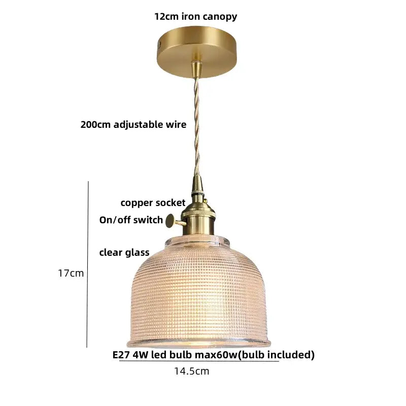 Modern brass and textured clear glass knob switch pendant light kitchen