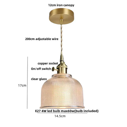 Modern brass and textured clear glass knob switch pendant light kitchen