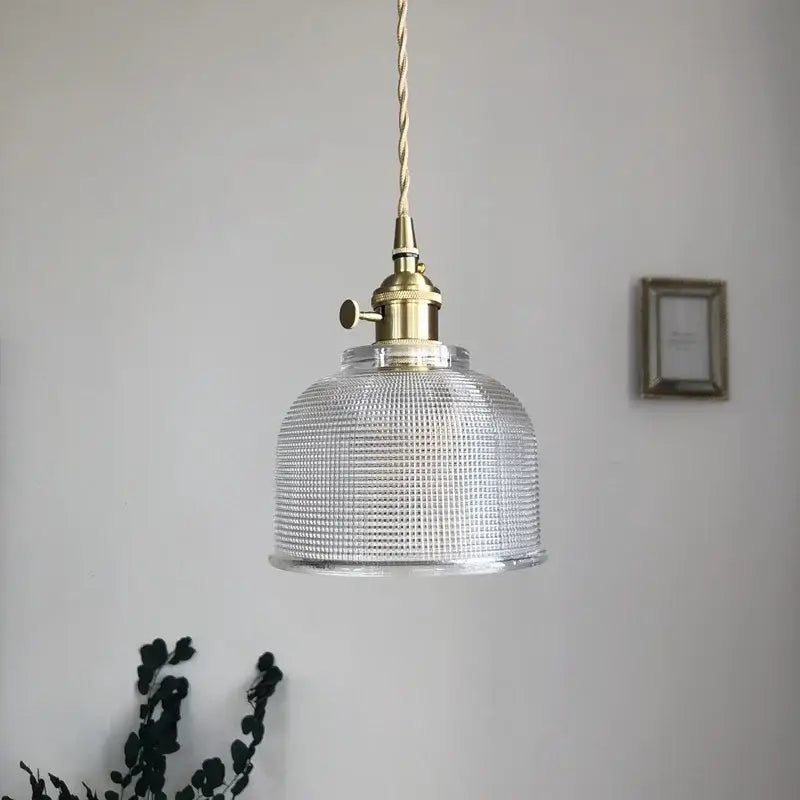 Modern brass and textured clear glass knob switch pendant light kitchen