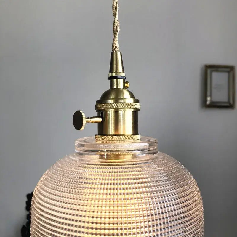 Modern brass and textured clear glass knob switch pendant light kitchen