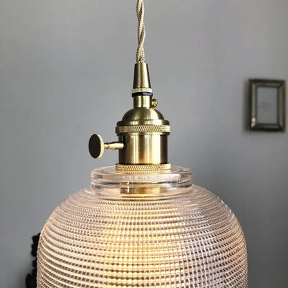 Modern brass and textured clear glass knob switch pendant light kitchen