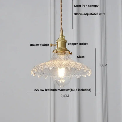 Modern brass and textured clear glass knob switch pendant light kitchen