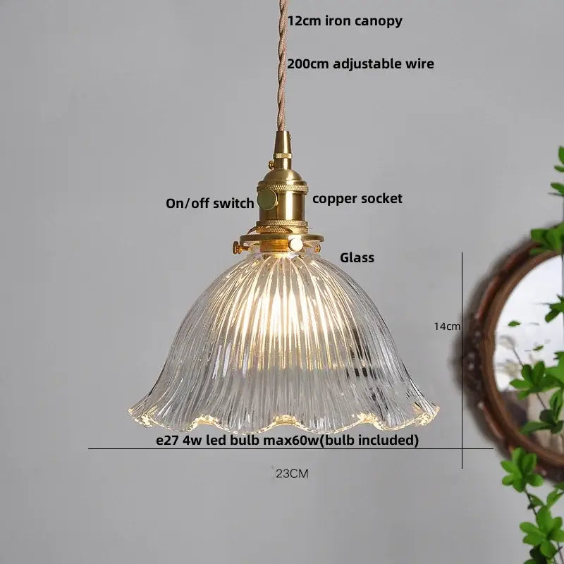Modern brass and textured clear glass knob switch pendant light kitchen