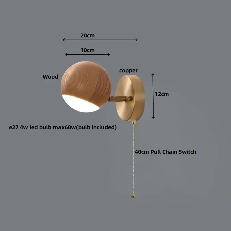 Modern brass and walnut led wall sconce bedroom spotlight