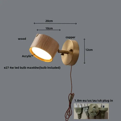 Modern brass and walnut led wall sconce bedroom spotlight