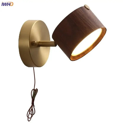 Modern brass and walnut led wall sconce bedroom spotlight