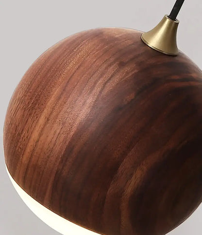Modern brass and walnut wood wall sconce – bedroom sphere light