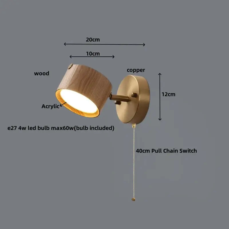Modern brass and wood base wall sconce for living room spotlight