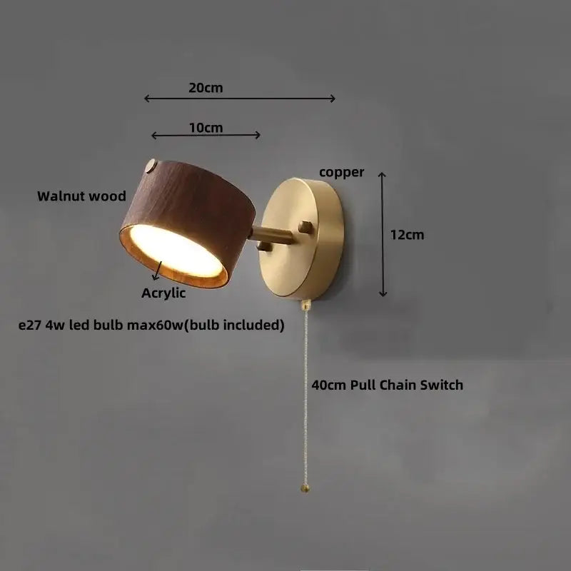 Modern brass and wood base wall sconce for living room spotlight