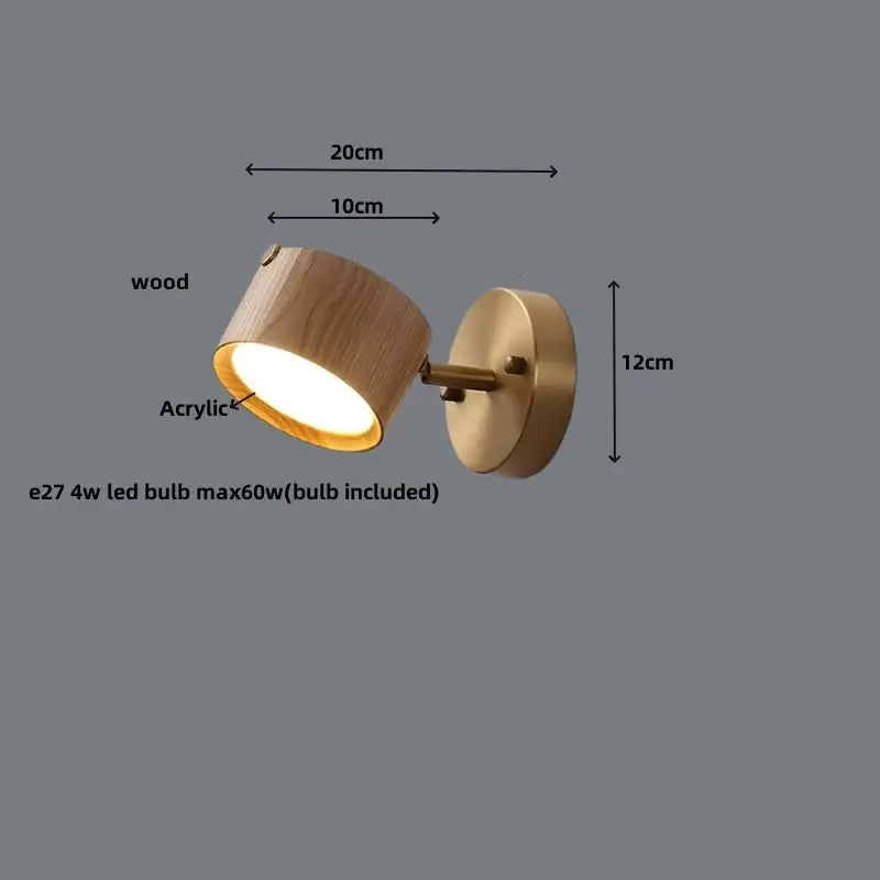 Modern brass and wood base wall sconce for living room spotlight