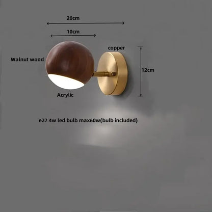 Modern brass and wood base wall sconce for living room spotlight