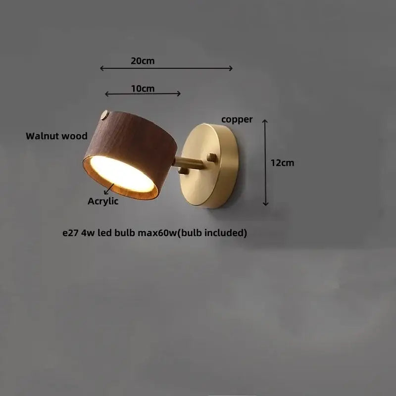 Modern brass and wood base wall sconce for living room spotlight