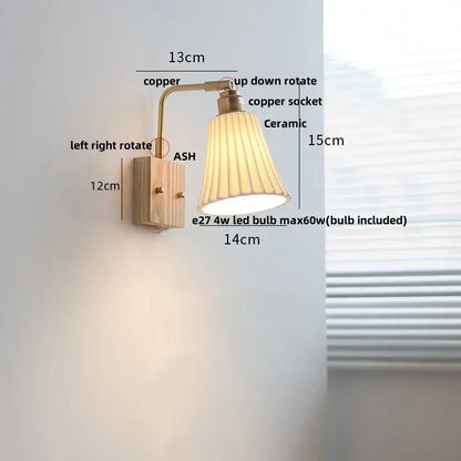 Modern brass and wood ceramic led wall sconce bedroom vanity light
