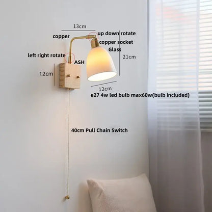 Modern brass and wood ceramic led wall sconce bedroom vanity light