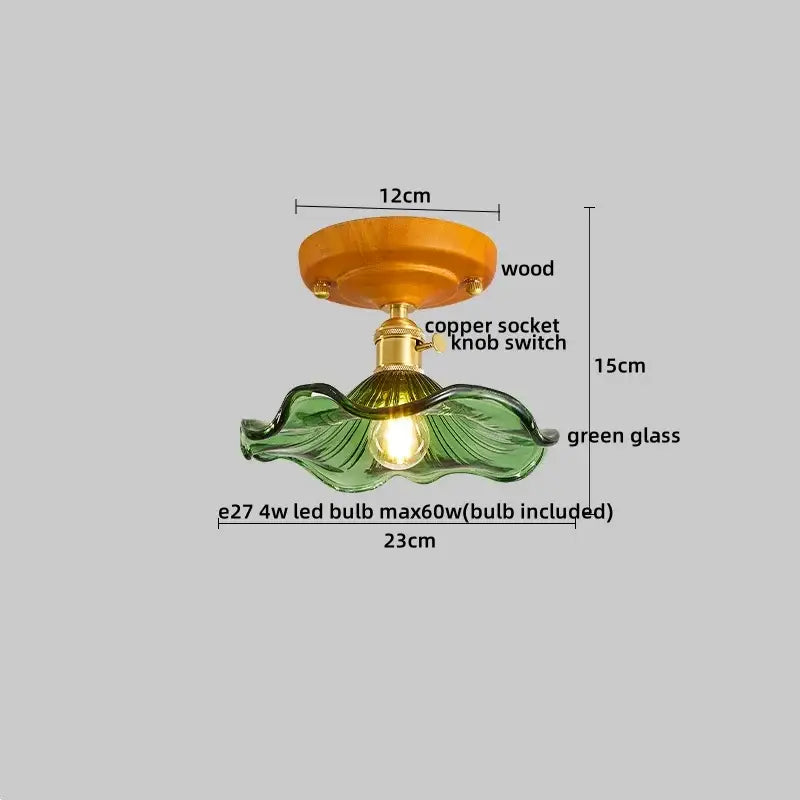 Modern brass and wood led ceiling light bedroom frosted glass lamp