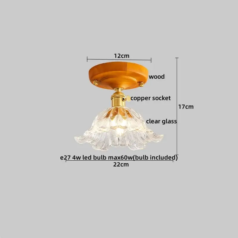 Modern brass and wood led ceiling light bedroom frosted glass lamp