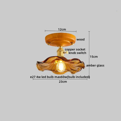 Modern brass and wood led ceiling light bedroom frosted glass lamp