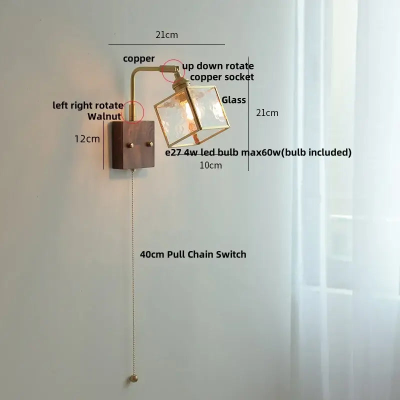 Modern brass and wood led wall lights bedroom geometric blue glass