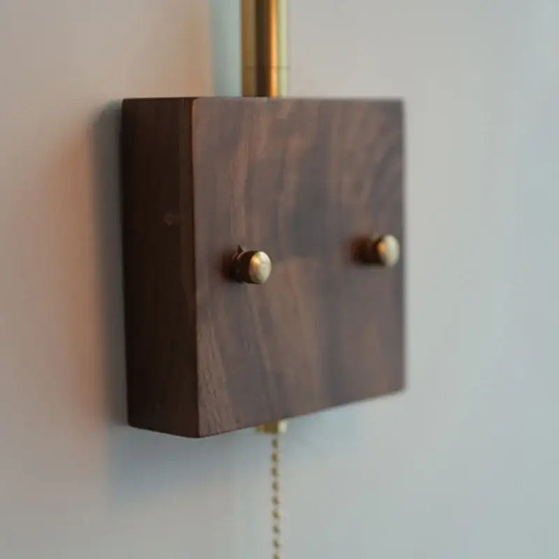 Modern brass and wood led wall lights bedroom geometric blue glass
