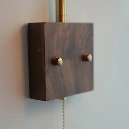 Modern brass and wood led wall lights bedroom geometric blue glass