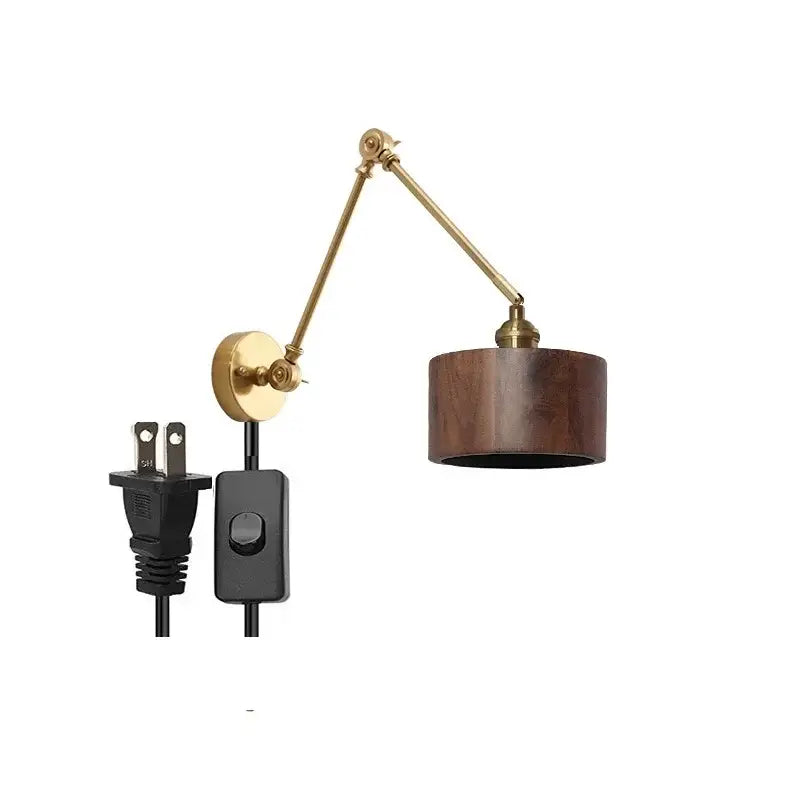 Modern brass and wood led wall sconce bedroom pull chain light