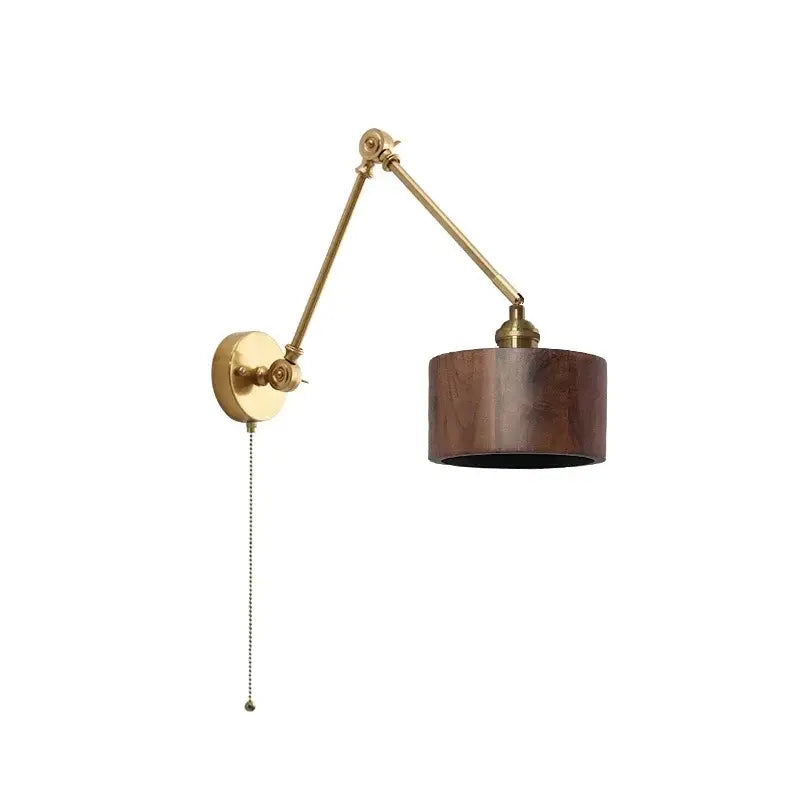 Modern brass and wood led wall sconce bedroom pull chain light