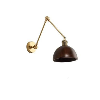 Modern brass and wood led wall sconce bedroom pull chain light