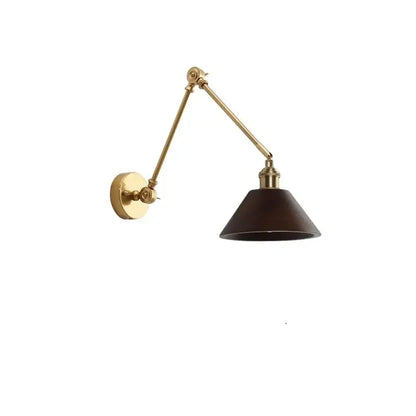 Modern brass and wood led wall sconce bedroom pull chain light