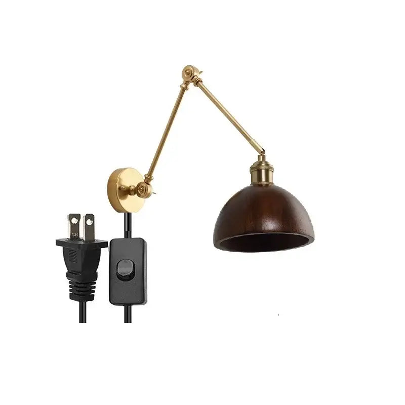 Modern brass and wood led wall sconce bedroom pull chain light