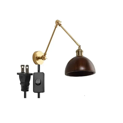 Modern brass and wood led wall sconce bedroom pull chain light