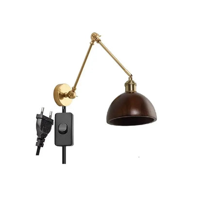 Modern brass and wood led wall sconce bedroom pull chain light