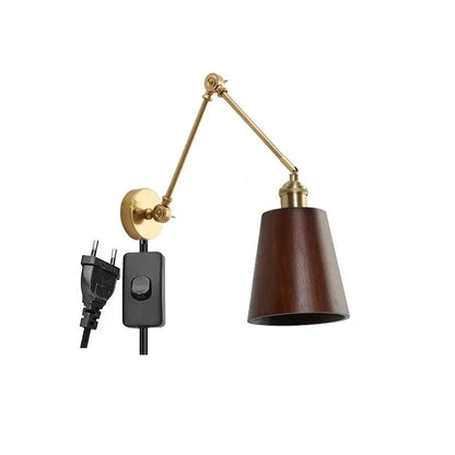 Modern brass and wood led wall sconce bedroom pull chain light