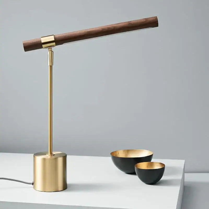 Modern brass and wood table lamp for bedroom and living room