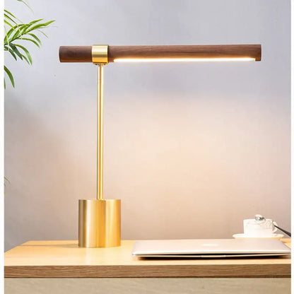 Modern brass and wood table lamp for bedroom and living room