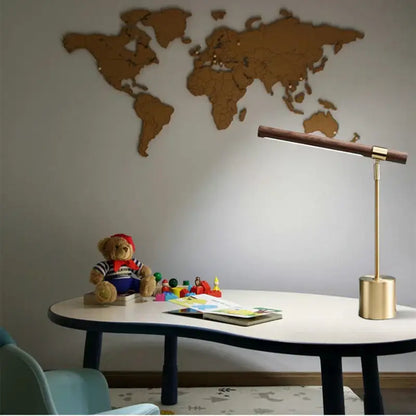 Modern brass and wood table lamp for bedroom and living room