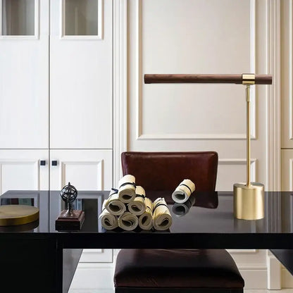 Modern brass and wood table lamp for bedroom and living room