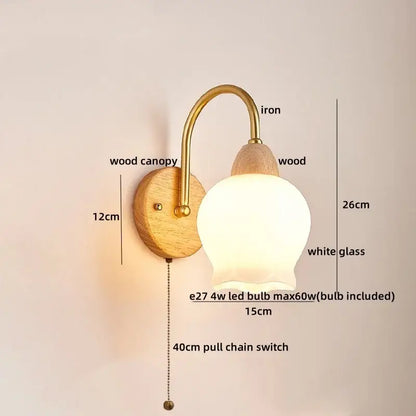 Modern brass and wood tulip led wall lamps living room decor