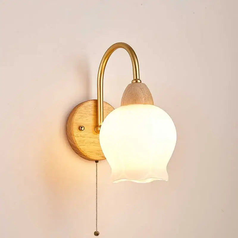 Modern brass and wood tulip led wall lamps living room decor