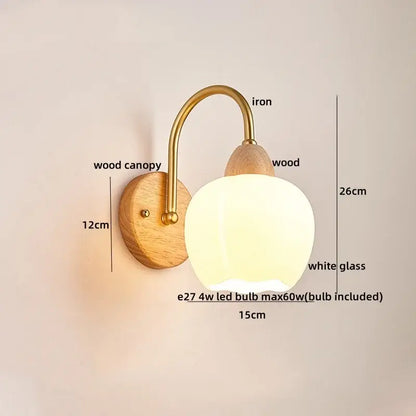Modern brass and wood tulip led wall lamps living room decor