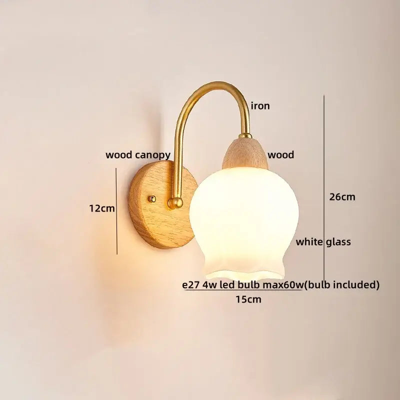 Modern brass and wood tulip led wall lamps living room decor