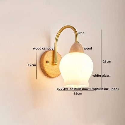 Modern brass and wood tulip led wall lamps living room decor