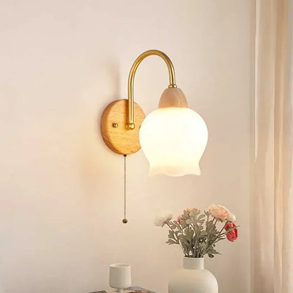 Modern brass and wood tulip led wall lamps living room decor
