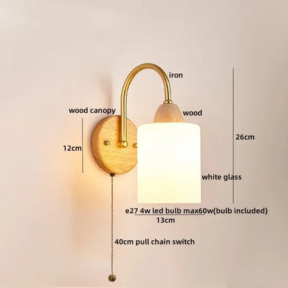 Modern brass and wood tulip led wall lamps living room decor