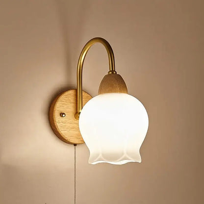 Modern brass and wood tulip led wall lamps living room decor