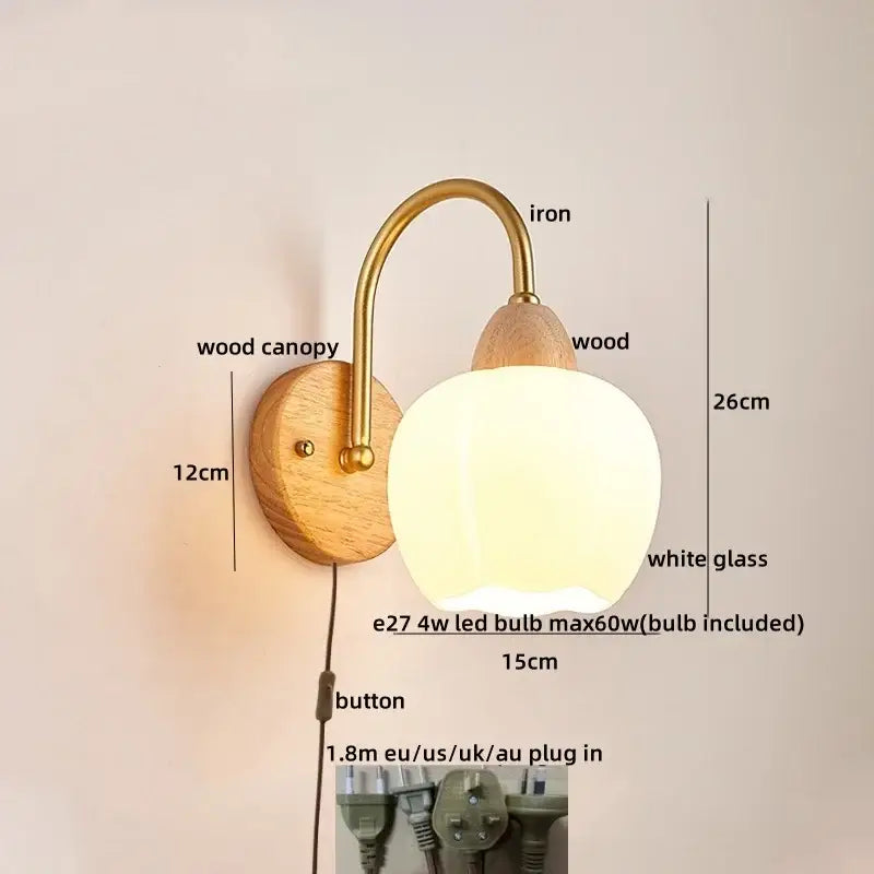 Modern brass and wood tulip led wall lamps living room decor