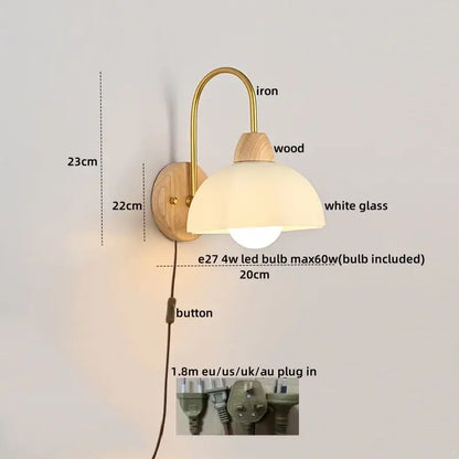 Modern brass and wood tulip led wall lamps living room decor