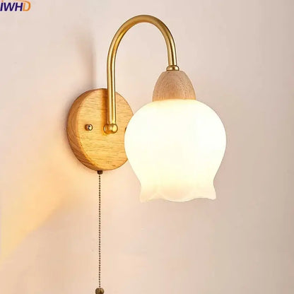 Modern brass and wood tulip led wall lamps living room decor