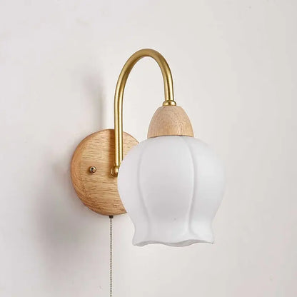Modern brass and wood tulip led wall lamps living room decor