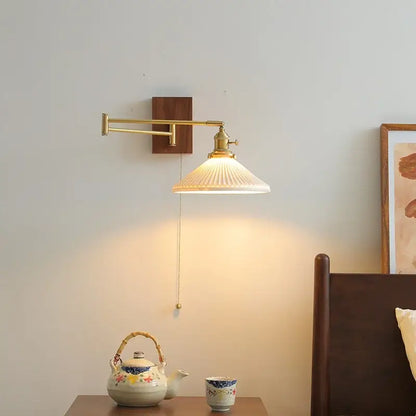 Modern brass and wood wall light bedroom glass reading lamp
