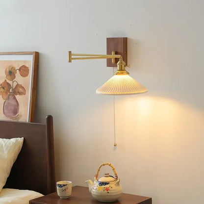 Modern brass and wood wall light bedroom glass reading lamp